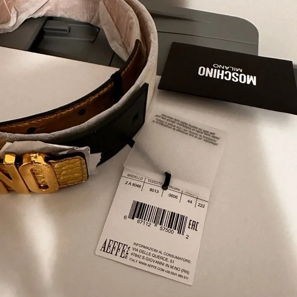 MOSCHINO Logo Croc Embossed Calfskin Leather Belt MOSCHINO Logo Croc Embossed Calfskin Leather Belt main image 2